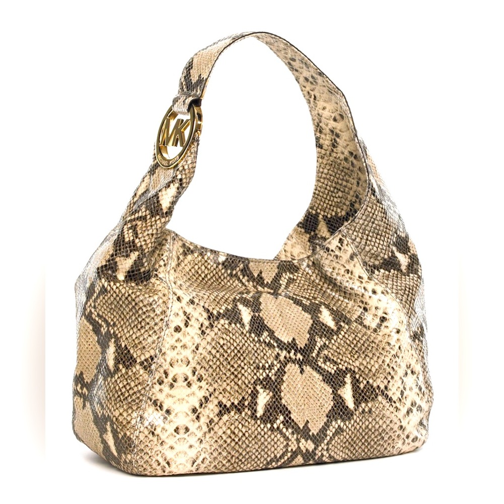 MICHAEL Michael Kors Python Embossed Fulton Large Shoulder Bag Snakeskin Leather